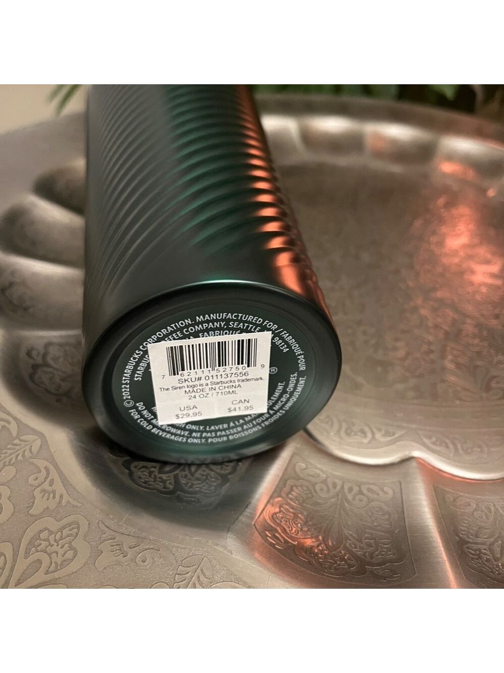 STARBUCKS GREEN SWIRLED STAINLESS STEEL TUMBLER 24OZ - Picture 3 of 4